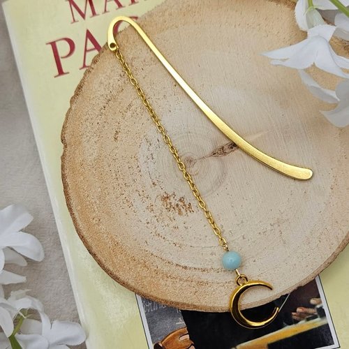 Marque-page lune dorée & jade de malaisie - mini série - cadeau