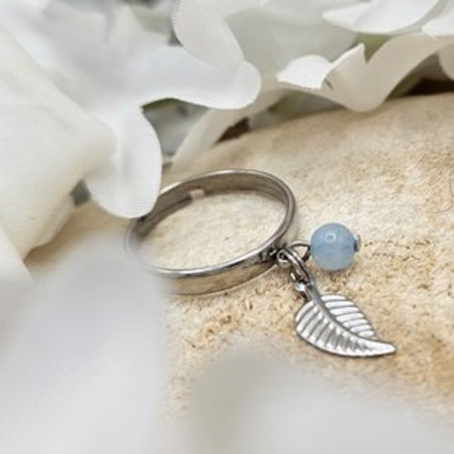 Bague ajustable acier inoxydable – pierre naturelle d'aigue-marine – collection énergies douces – série limitée
