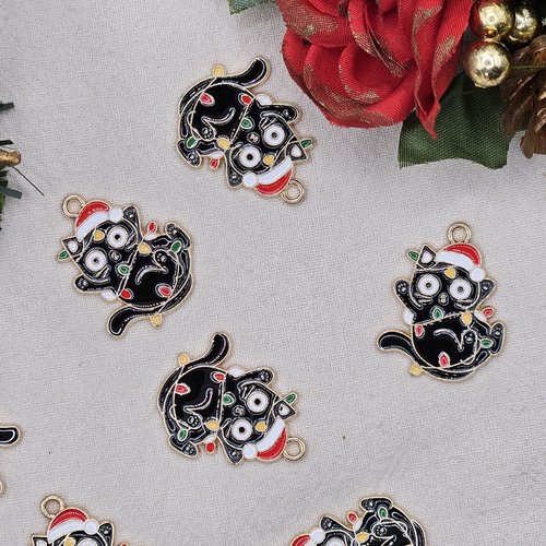 Breloque chat de noël - pour vos créations de noël