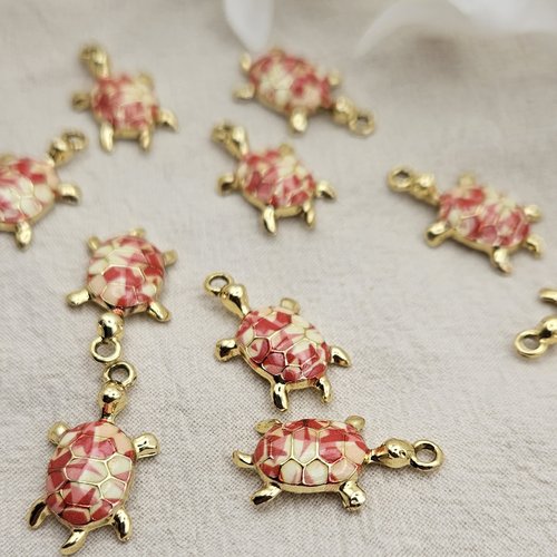 Breloque tortue émaillée dorée – création de bijoux – vendue à l’unité