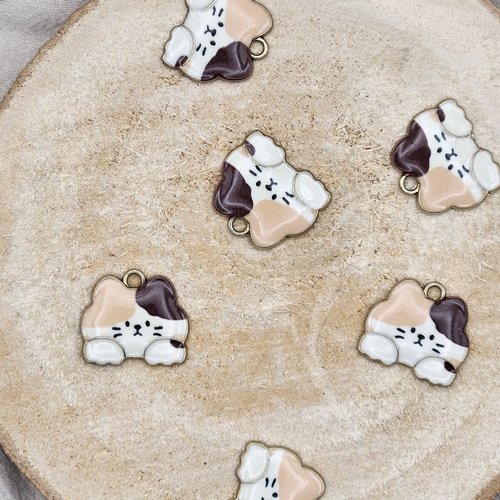 Breloque chat émaillée marron et beige – fourniture bijou – vente à l’unité