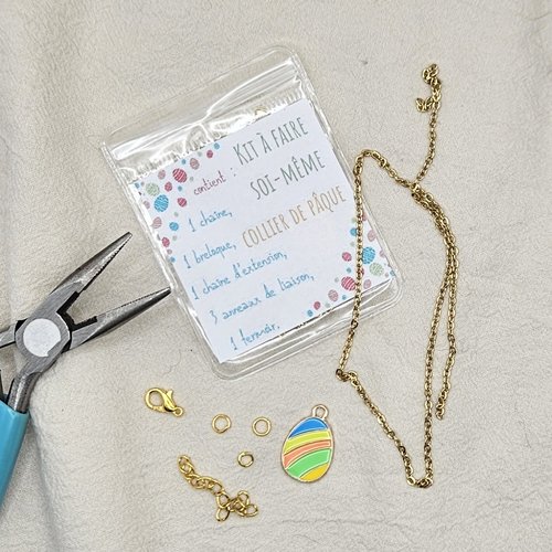Kit collier de pâques à faire soi-même – activité créative enfant – bijou diy breloque œuf multicolore – kit création collier