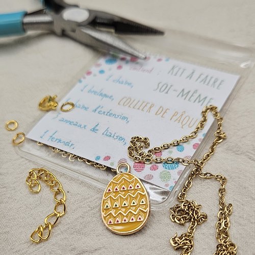 Kit collier de pâques à faire soi-même – activité créative enfant – bijou diy breloque œuf – kit création collier