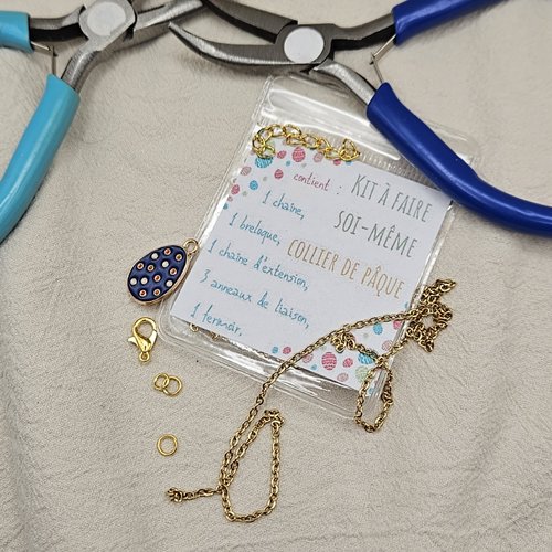 Kit collier de pâques à faire soi-même – activité créative enfant – bijou diy breloque œuf – kit création collier bleu