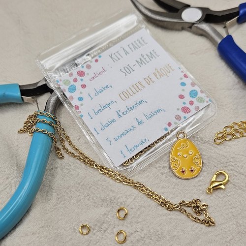 Kit collier de pâques à faire soi-même – activité créative enfant – bijou diy breloque œuf poussin – kit création collier