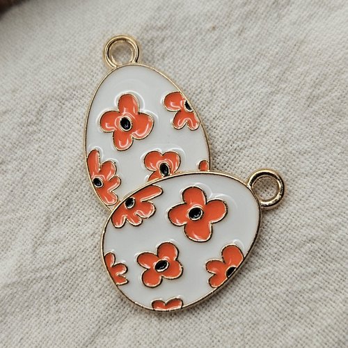 Breloque œuf de pâques émaillé – pendentif œuf coloré fleuri – breloque bijou – fourniture création bijoux