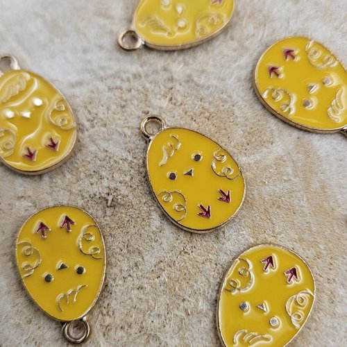 Breloque œuf de pâques émaillé – pendentif œuf coloré motif poussin – breloque bijou – fourniture création bijoux