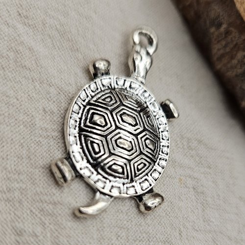 Breloque tortue argent vieilli – pendentif tortue métal – fourniture bijoux – breloque mer