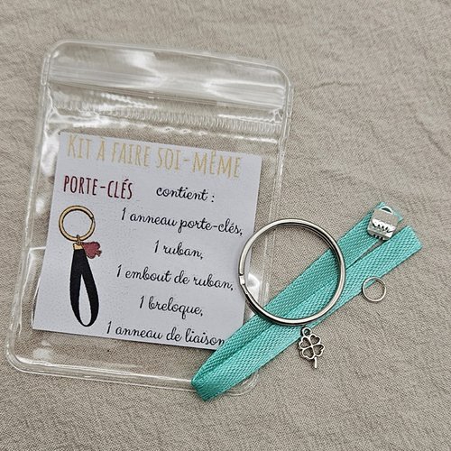 Kit diy porte-clés ruban vert & trèfle – à faire soi-même – création facile – idée cadeau créatif