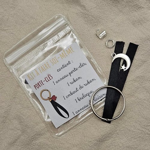 Kit créatif diy porte-clés lune et étoile à faire soi-même – activité diy mystique avec ruban noir