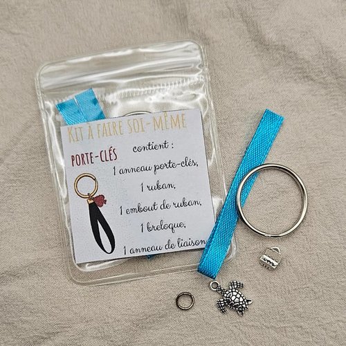 Kit créatif diy porte-clés tortue à faire soi-même – activité diy débutant avec ruban bleu