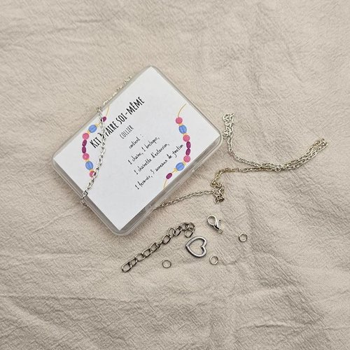 Kit créatif collier cœur argenté à faire soi-même