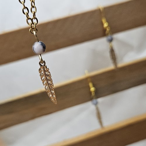 Collier de lithothérapie jaspe zèbre rose