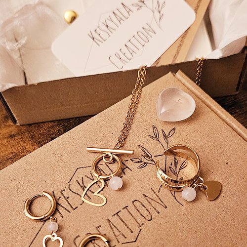 Coffret bijoux de lithothérapie en quartz rose