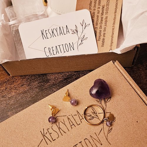 Coffret bijoux de lithothérapie en améthyste