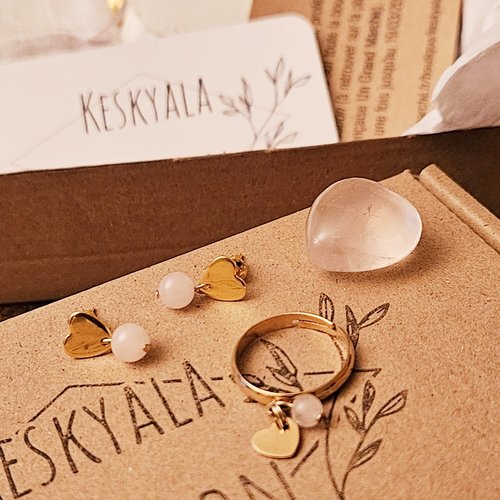 Coffret bijoux de lithothérapie en quartz rose