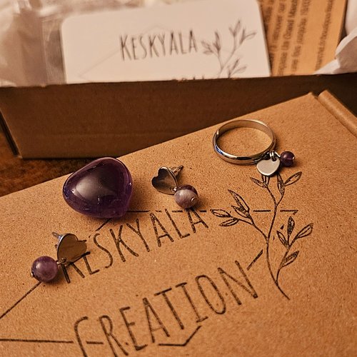 Coffret bijoux de lithothérapie en améthyste