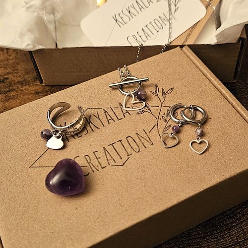 Coffret bijoux de lithothérapie en améthyste