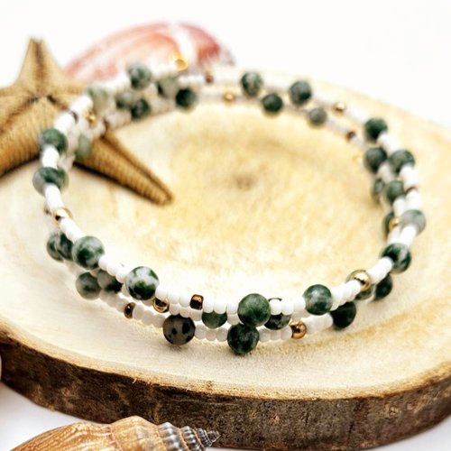 Bracelet de lithothérapie en jaspe vert tacheté