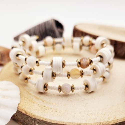 Bracelet de lithothérapie en agate de feu blanche