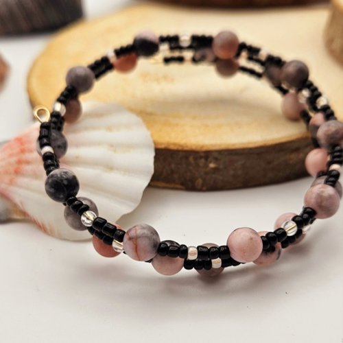 Bracelet de lithothérapie en jaspe zèbre rose