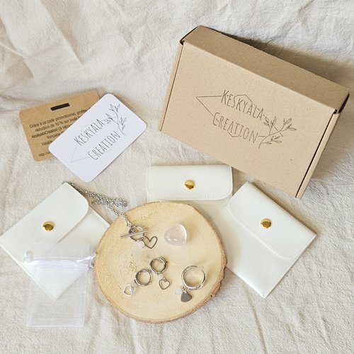 Coffret lithothérapie quartz rose – 3 bijoux en acier inoxydable + pierre + fiche cadeau