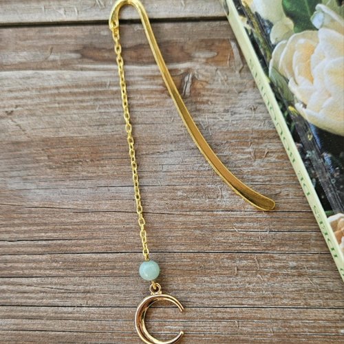 Marque-page doré en amazonite – pierre naturelle apaisante – accessoire de lecture élégant – idée cadeau fait main