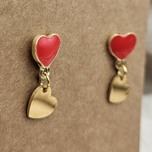 Boucles d’oreilles cœur rouge et cœur doré – édition saint-valentin