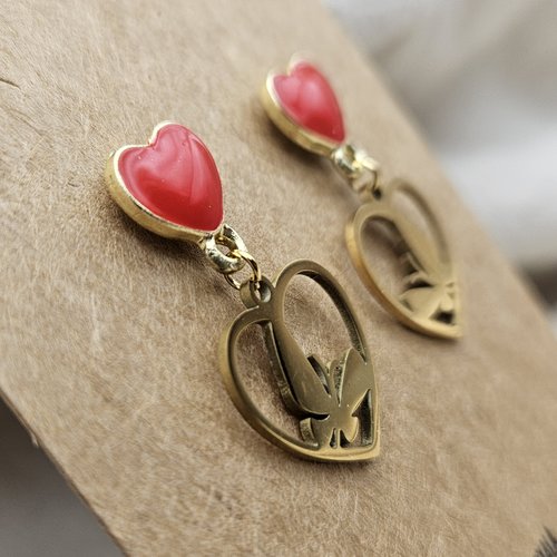 Boucles d’oreilles cœur & papillon – collection saint-valentin