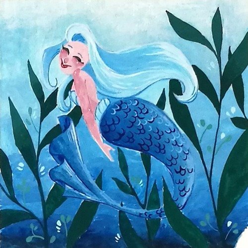 Dessin Gouache Petite Sirene Turquoise Un Grand Marche