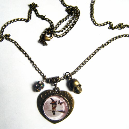 Pendentif cabochon petite sorcière d'halloween