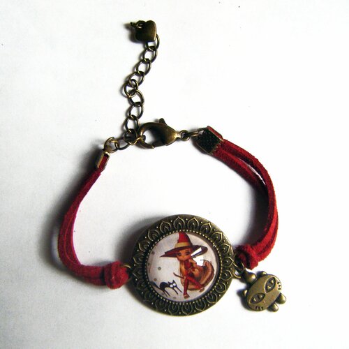 Bracelet cabochon, petite sorcière halloween