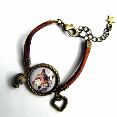 Bracelet cabochon bronze "la beauté du loup"