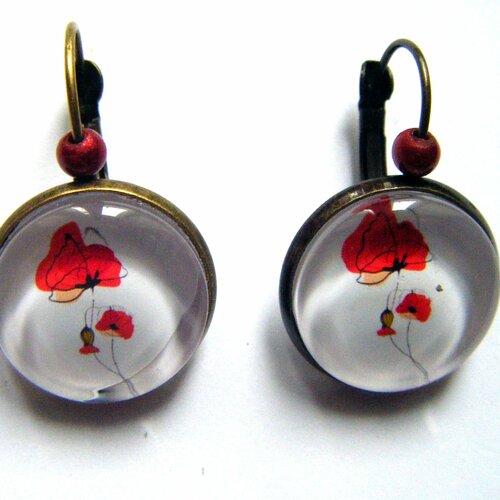 Boucles d'oreilles style dormeuses coquelicots