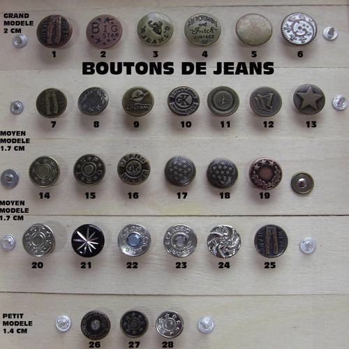 Boutons de jeans rivet métal n°14 vieux laiton étoiles de 1.7 cm Un
