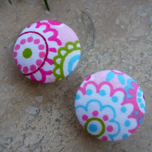 Lot de 2 boutons recouverts de tissu fantaisie