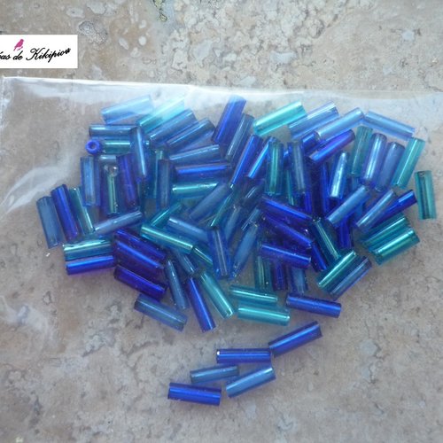 Perles tubes camaïeu de bleu 3,5 gr