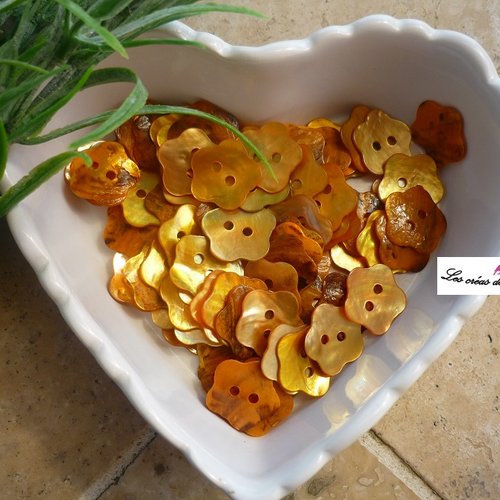 10 boutons nacre en forme de fleur orange