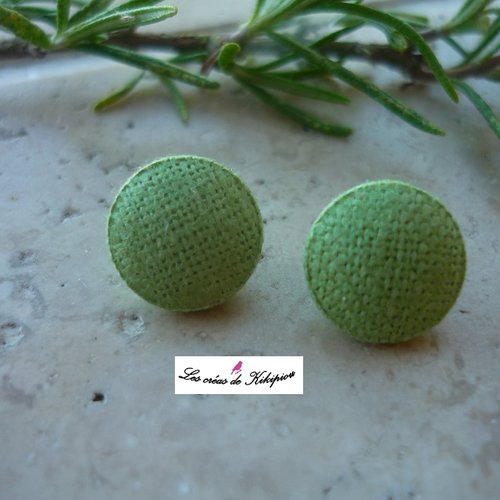 Lot de 2 boutons recouverts de tissu uni vert de 10mm