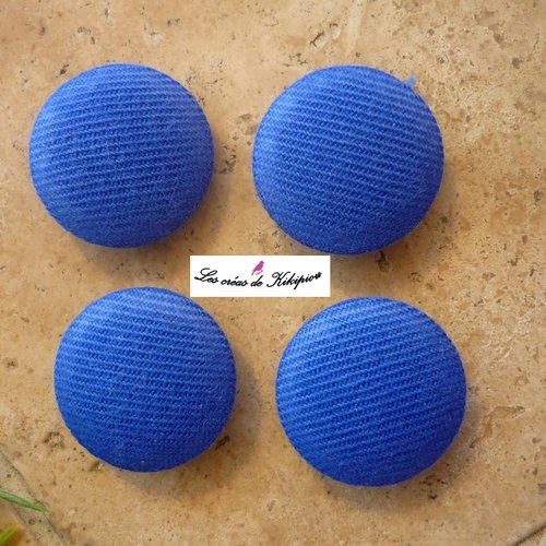 4 boutons recouverts de tissu bleu de 24mm