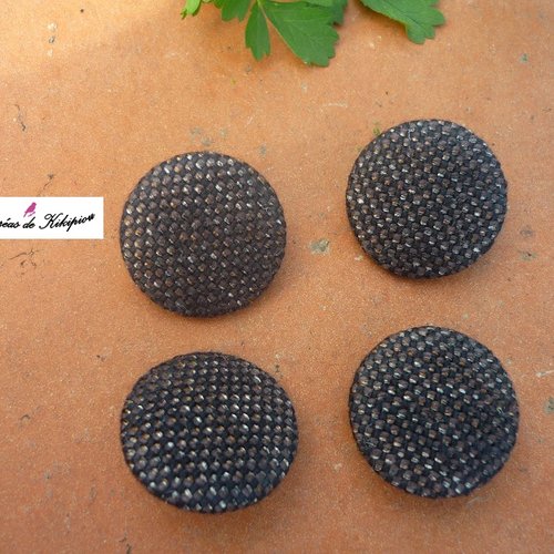 4 boutons recouverts de tissu tweed marron de 22mm