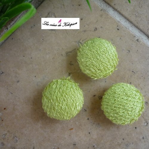 3 boutons recouverts d'éponge de bambou vert anis de 18 mm