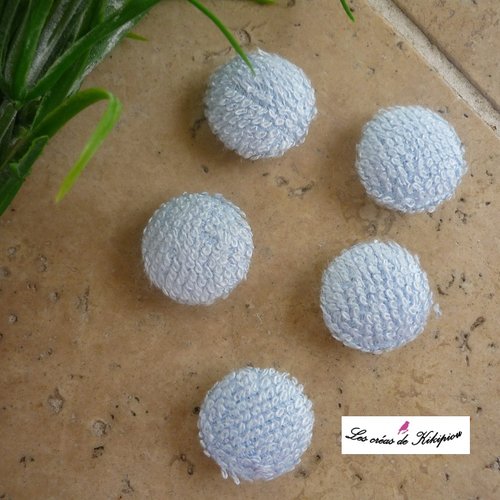 5 boutons recouverts d'éponge de bambou bleu ciel de 18mm