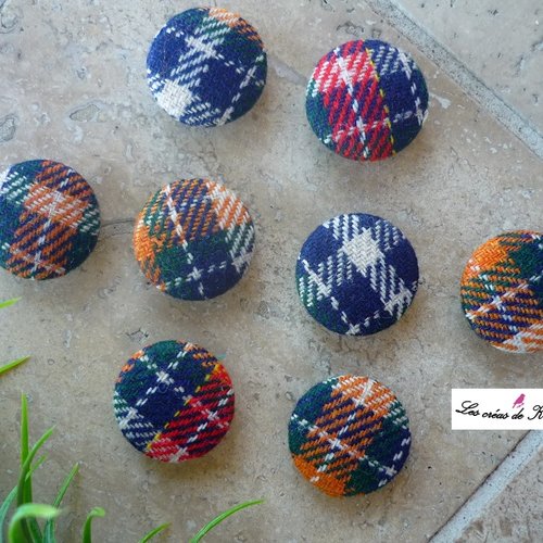 8 boutons recouverts de tissu de drap de laine écossais de 24 mm