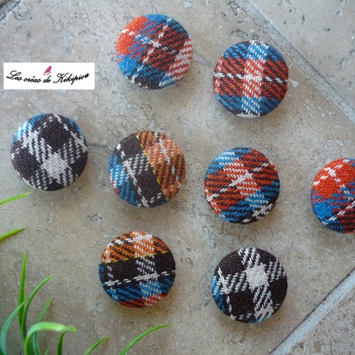 8 boutons recouverts de tissu fantaisie en drap de laine écossais de 24 mm
