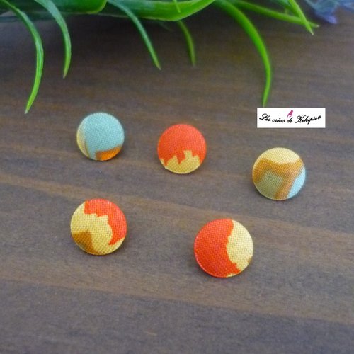 5 boutons recouverts de tissu fantaisie de 10 mm