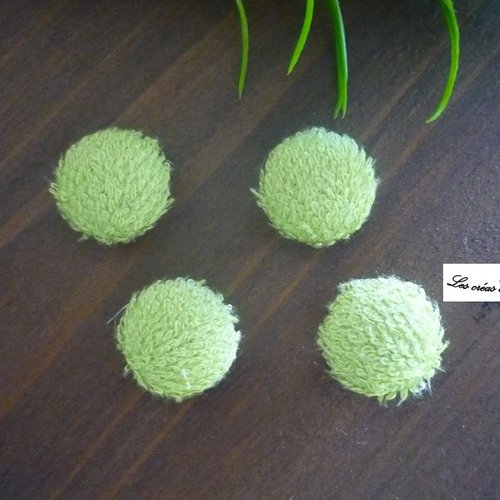 4 boutons recouverts de tissu en éponge de bambou vert anis de 18 mm
