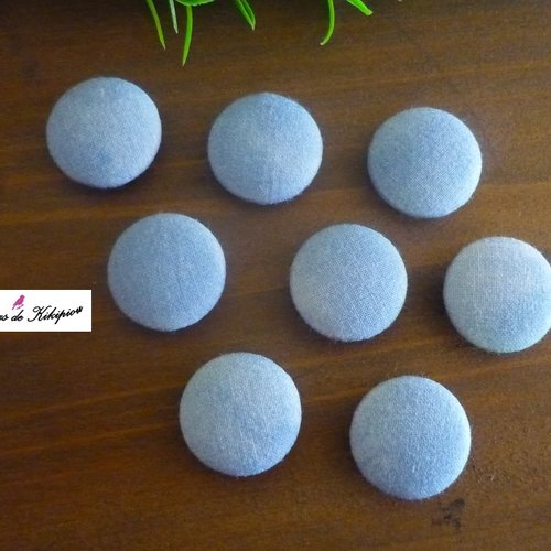 8 boutons recouverts de tissu faux uni bleu de 24 mm