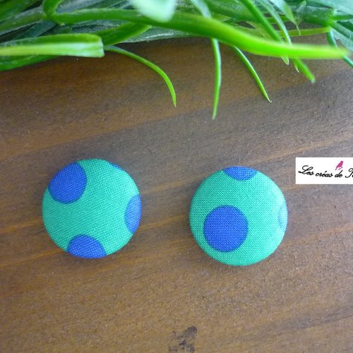 2 boutons recouverts de tissu fantaisie à pois de 22 mm
