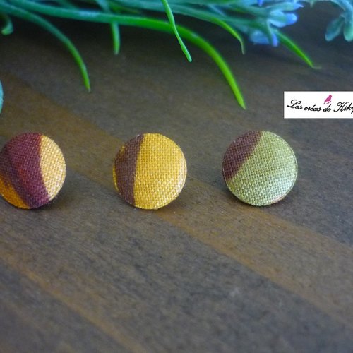 3 boutons recouverts de tissu fantaisie de 10 mm
